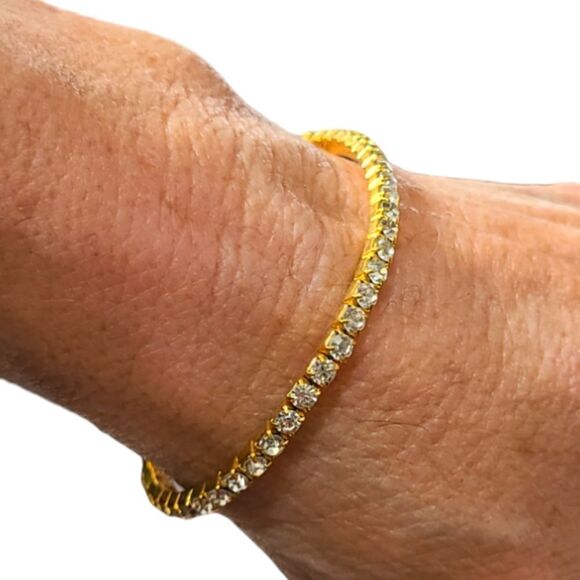 PARIS!‎ 2/$30 Tennis Bracelet Crystal and Goldtone Stretch  8" - Picture 3 of 10